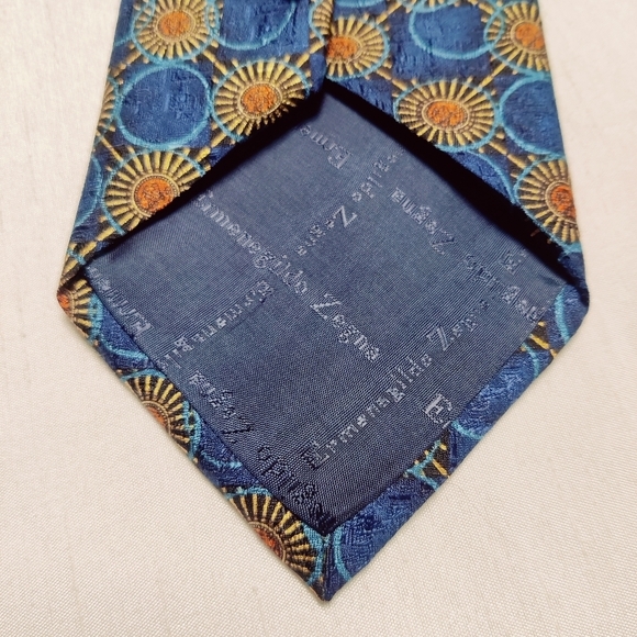 Ermenegildo Zegna Blue & Orange 100% Silk Tie Made in Italy - Picture 4 of 11